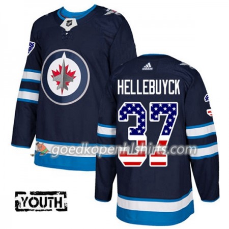 Winnipeg Jets Connor Hellebuyck 37 Adidas 2017-2018 Navy Blauw USA Flag Fashion Authentic Shirt - Kinderen